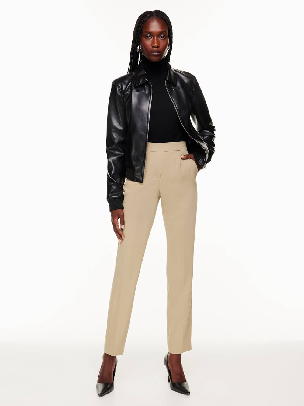 Babaton Aritzia Conan Pant Cropped Slim Leg Trousers 10 tan beige office career